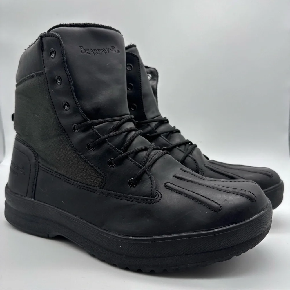 BEARPAW MASON Mens ANKLE BOOTS Black WATERPROOF SHEEPSKIN Footbed US 13